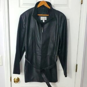Black Genuine Leather, Front-zip Jacket (sz XL)